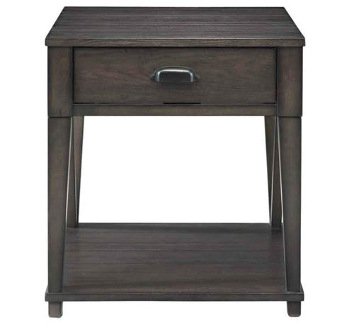Grey and White Finish Nightstand Side End Table with Door Cabinet with Diamond Design on Front