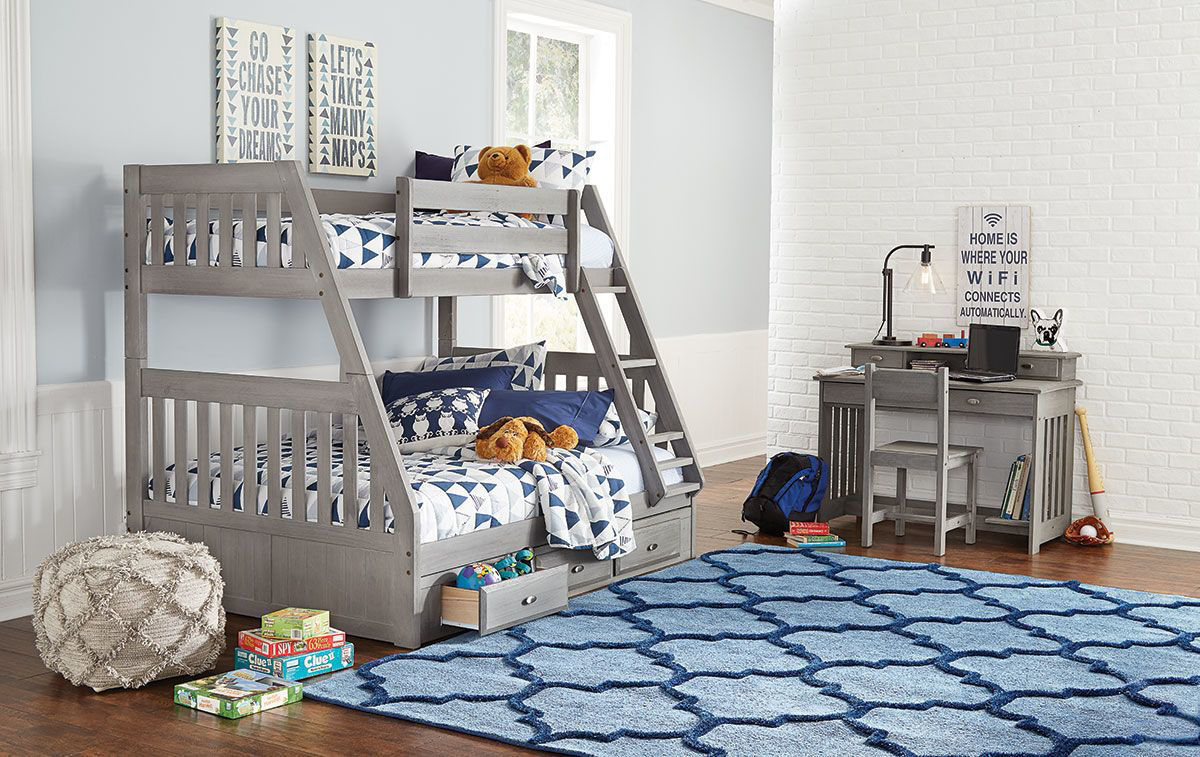 Greyson Complete Twin Full Bunk Bed, Gray Twin Over Full Bunk Bed