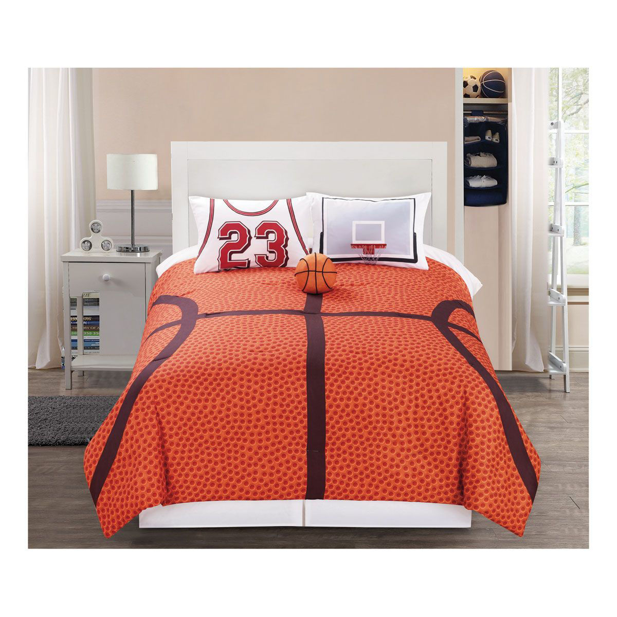 3-Pieces Sports Bedding Reversibl Basketball Comforter Set Twin for Boys Teens 