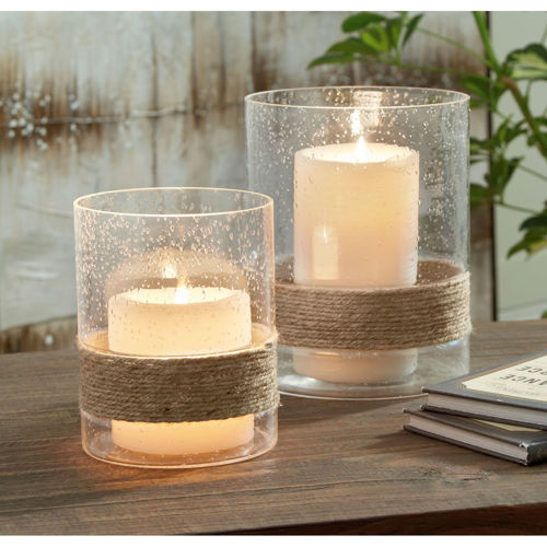 Picture of SEEDED GLASS CANDLE HOLDER PAIR
