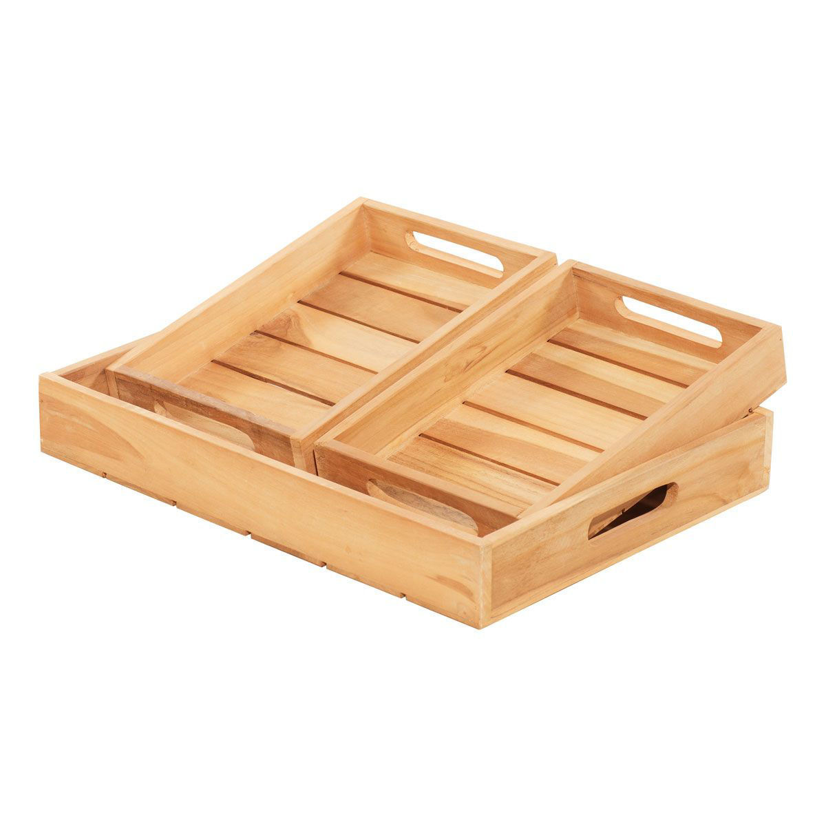 Picture of BROWN TEAK WOOD TRAY SET