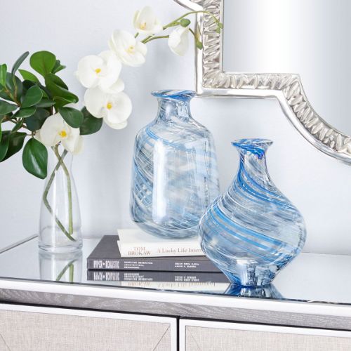 Picture of BLUE GLASS VASE SET OF 2