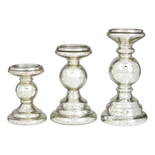 Picture of SILVER GLASS CANDLE HOLDER SET OF 3