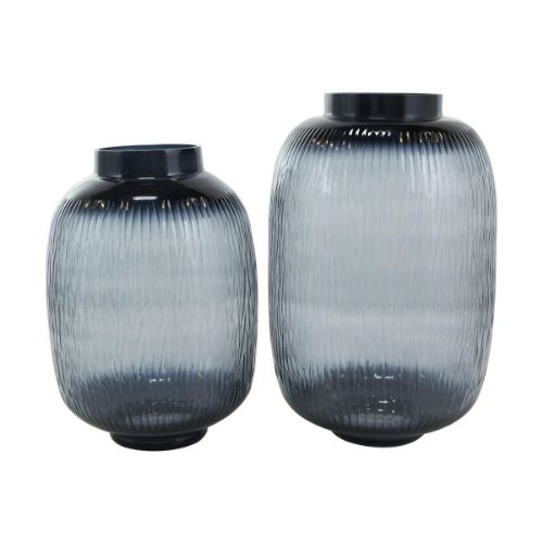 Picture of BLACK GLASS VASE SET OF 2