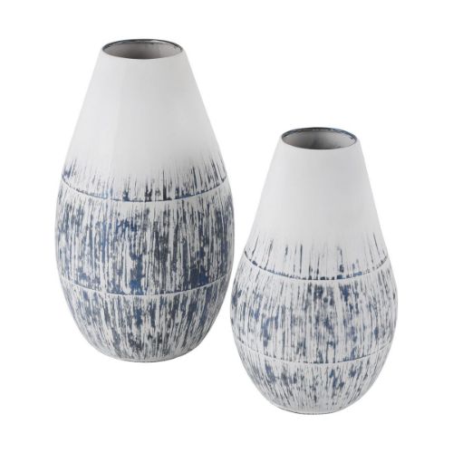 Picture of WHITE AND BLUE METAL VASE SET OF 2