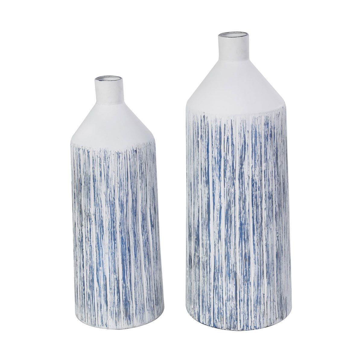 Picture of WHITE AND BLUE METAL VASE SET OF 2
